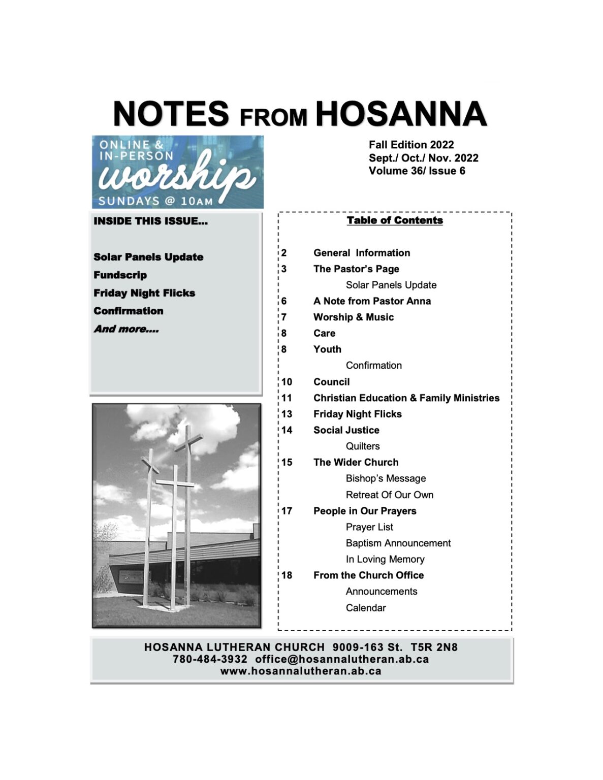 Current Events + Calendar Hosanna Lutheran Church